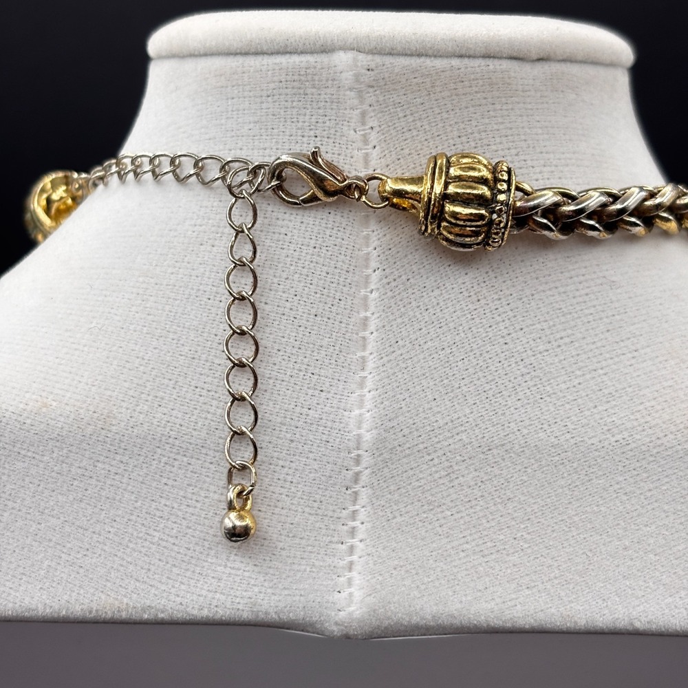 Vintage Gold Tone Statement Necklace Woven Chain Crystal Dangle Choker Retro Y2K - Picture 9 of 11
